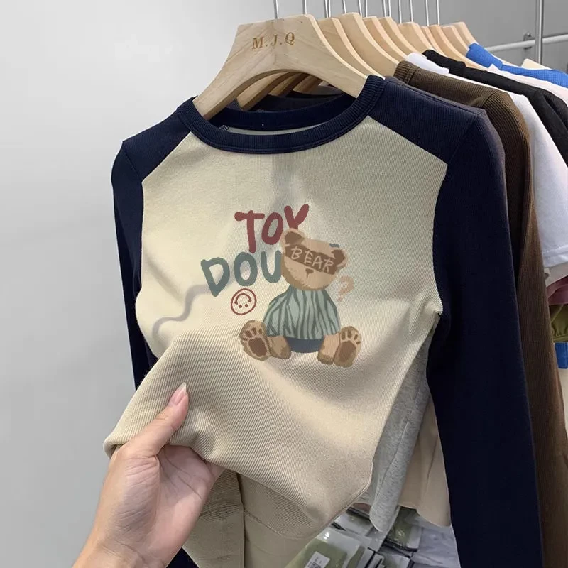 女童德绒长袖T恤宝宝春秋新款洋气卡通打底衫中大童插肩圆领上衣