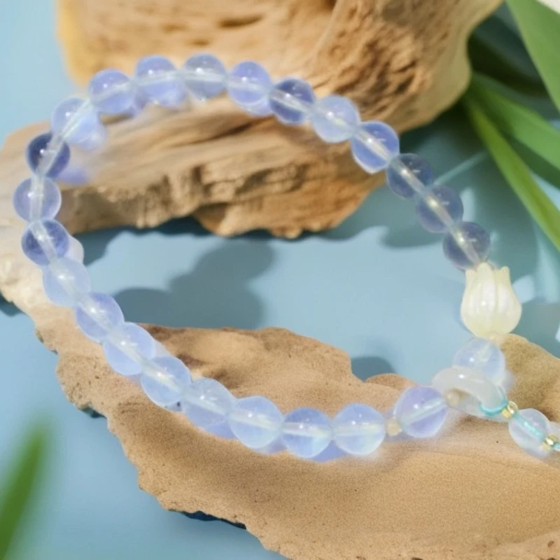 天然海蓝宝6.7m手链搭配天然粉水晶贝母轻奢百搭时尚简约气质女生