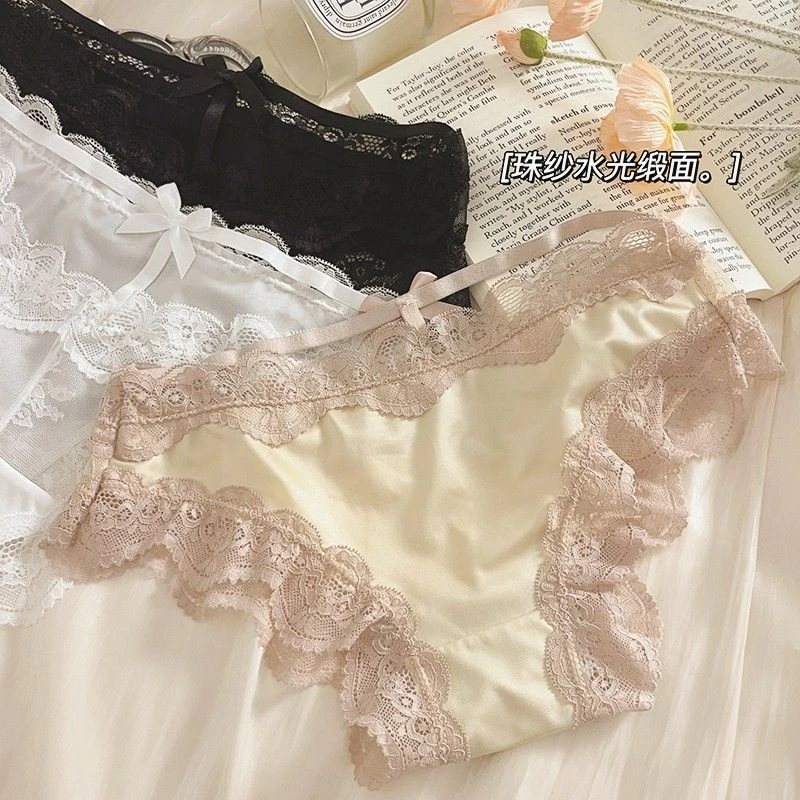 心机后臀~性感蕾丝缎面内裤女士低腰纯欲镂空透气纯棉档三角裤