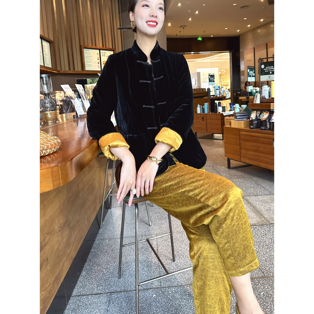 【老罗家】原创真丝棉衣女桑蚕丝绒棉服加棉新中式两面穿宽松外套