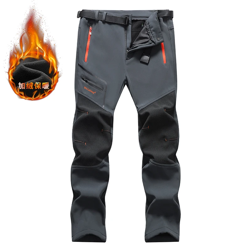 秋冬季新款宽松冲锋裤男加绒加厚弹力登山裤防风保暖防寒裤休闲裤