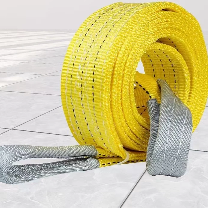 国标彩色扁平吊装带5吨涤纶加厚耐磨双层拖车绳2吨3T双扣工业吊绳