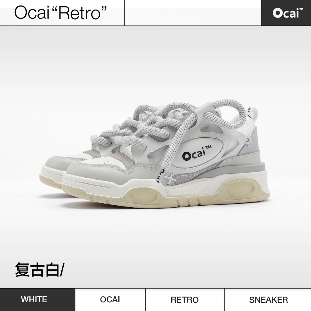 Ocai RETRO滑板鞋时尚夏季透气大面包鞋复古老爹小白鞋国运动潮牌