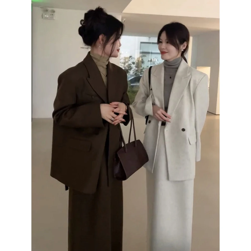 2024呢子冷淡系女装高级感小洋装韩剧小香风西装两件套装裙秋冬季