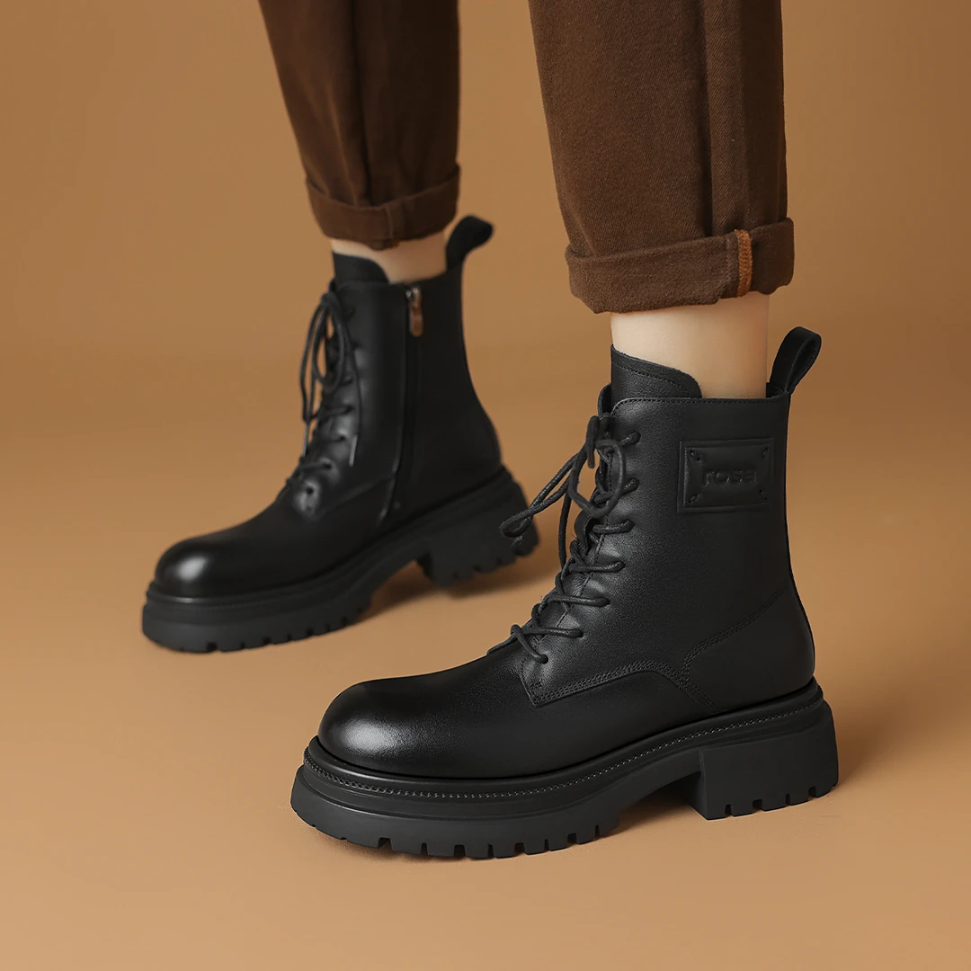 【阿楠anan】头层牛皮时尚英伦风厚底粗跟短靴301174