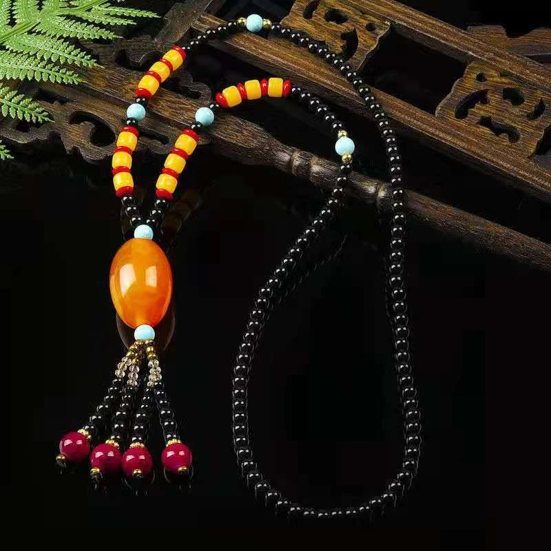 合金亚克力项链 新款韩版毛衣链复古吊坠民族风长款百搭项链古风