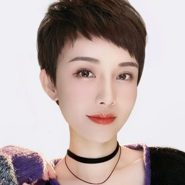 狗啃刘海白发女女款短发真发全双递针真发全头套时尚自然短直发