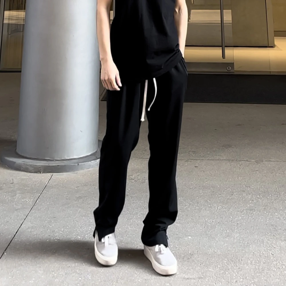 侧边拉链韩版开叉运动休闲长裤子男直筒宽松小众高级设计垂感春秋