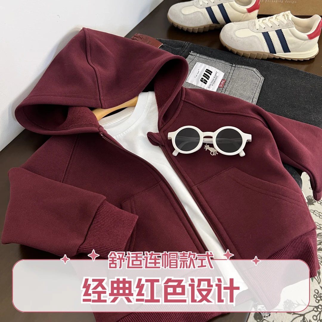 【WD192抓绒连帽外套】儿童春秋男女童加绒连帽外套洋气百搭秋季