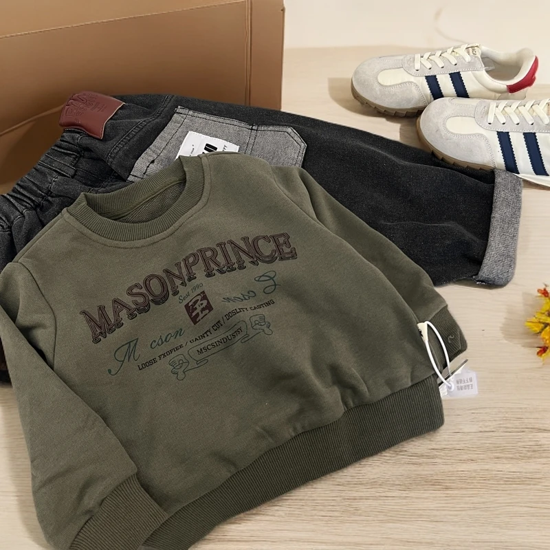 【WD147军绿卫衣】秋冬萌娃省心穿搭韩版运动长袖纯棉套头卫衣儿童