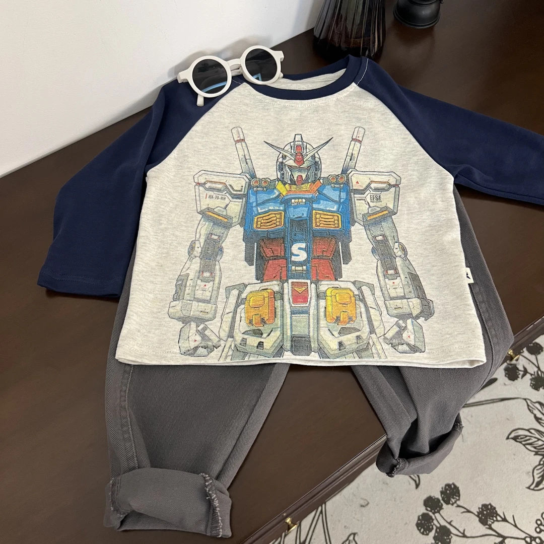【机甲战士】儿童纯棉百搭洋气时尚韩版圆领休闲上衣打底衫印花