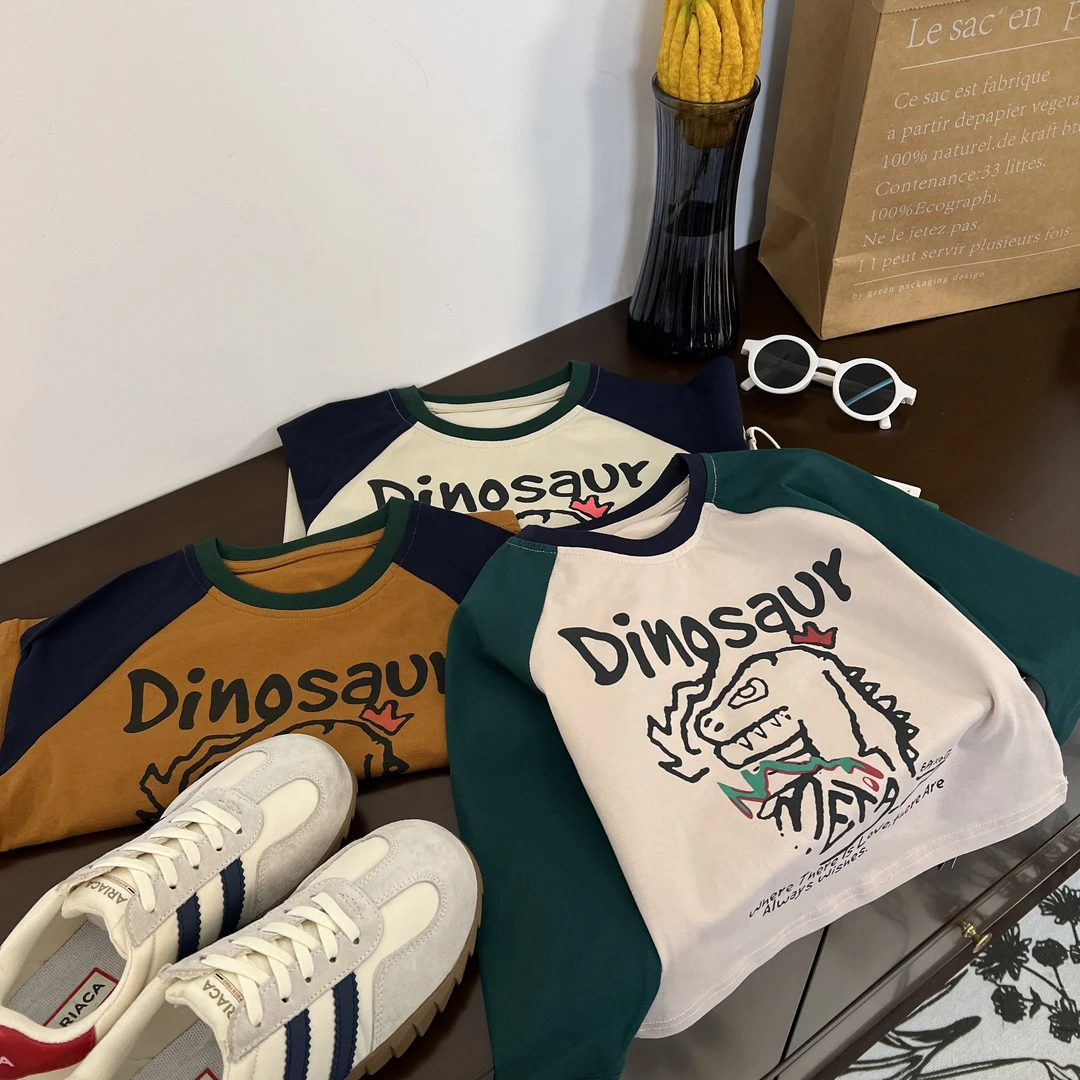 【丹那索】WD124秋季萌娃省心穿搭精梳棉韩版印花插肩圆领长袖上衣