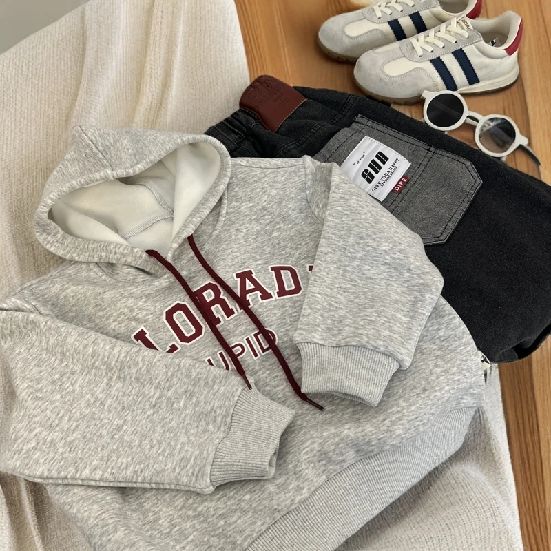 【WD163加绒连帽卫衣】儿童春秋男女童加绒连帽卫衣洋气百搭加厚