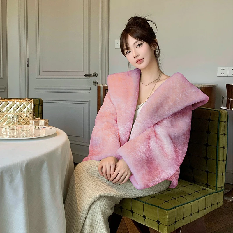 【梦中情粉】原生态皮毛一体女外套年轻时尚显瘦2024年冬季拉贡皮草