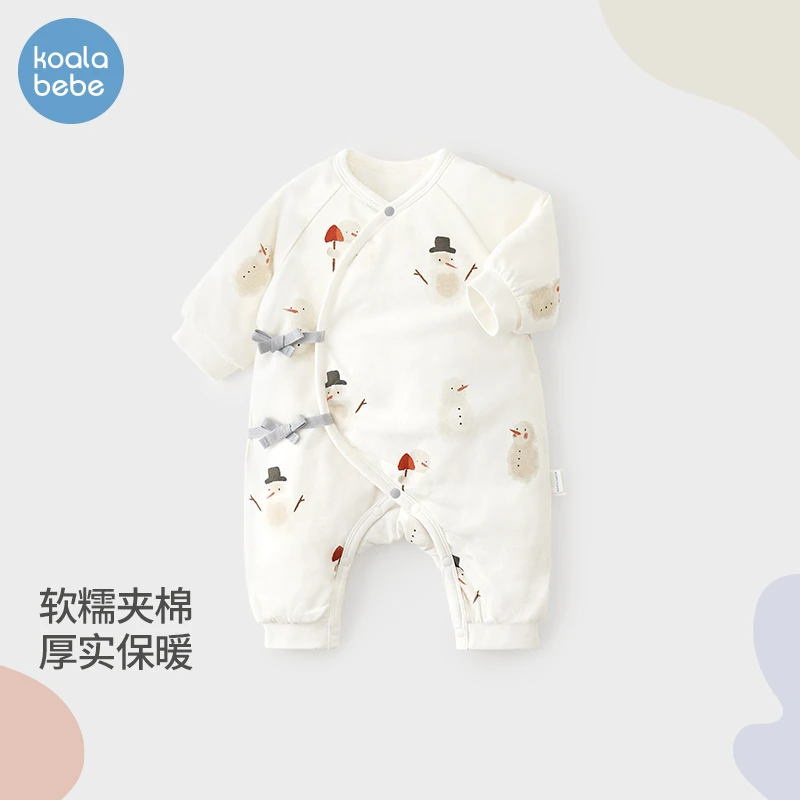 考拉鼻鼻新生儿衣服加厚保暖棉服秋冬季初生婴儿夹棉哈衣快乐雪人