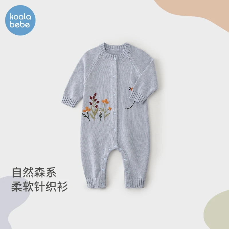 考拉鼻鼻婴儿针织连体衣男女宝宝秋冬款保暖外出哈衣爬服瓢虫小花