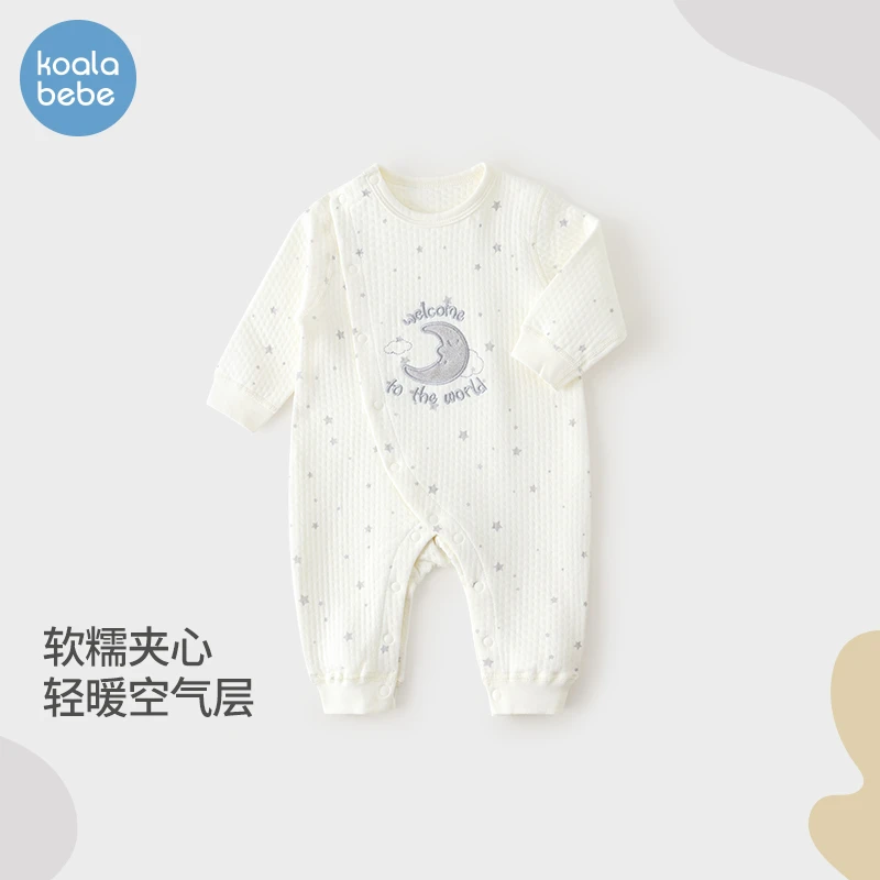 考拉鼻鼻婴儿连体衣夹棉秋冬季宝宝加厚保暖哈衣洋气爬服新生月亮