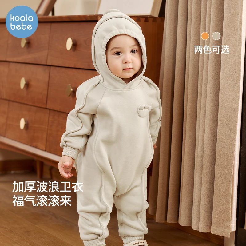 考拉鼻鼻婴儿连体衣秋冬款爬服宝宝哈衣加绒立体公仔衣服醒狮踏浪