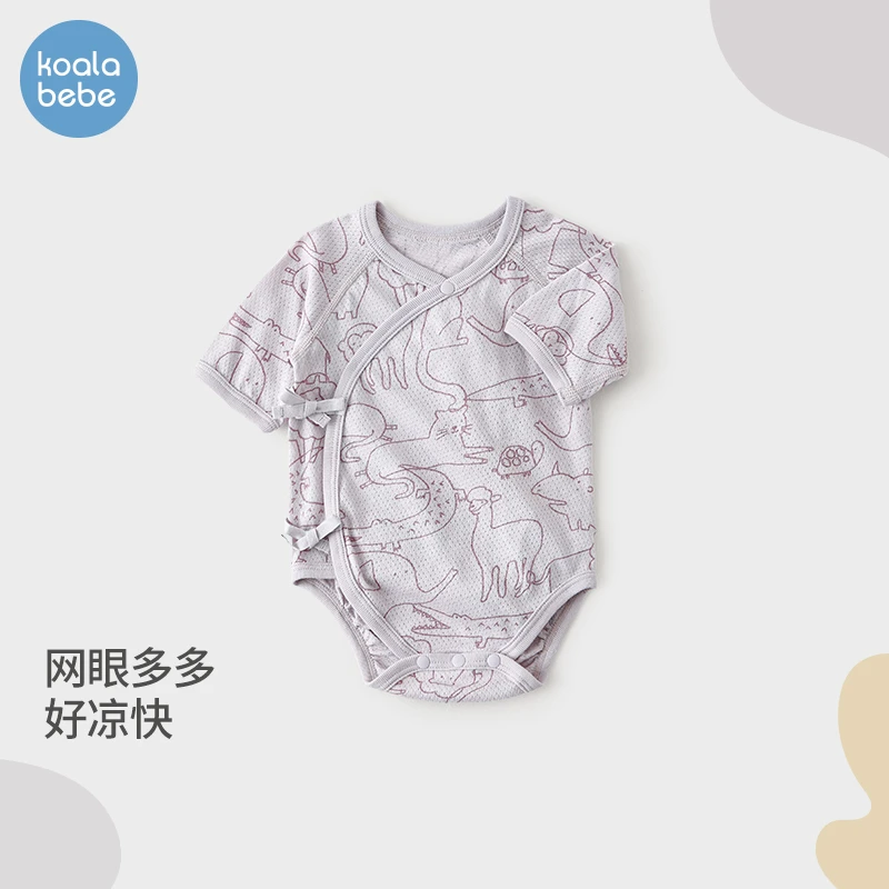 考拉鼻鼻婴儿包屁衣夏季早产新生儿七分袖空调服三角爬趣味网眼