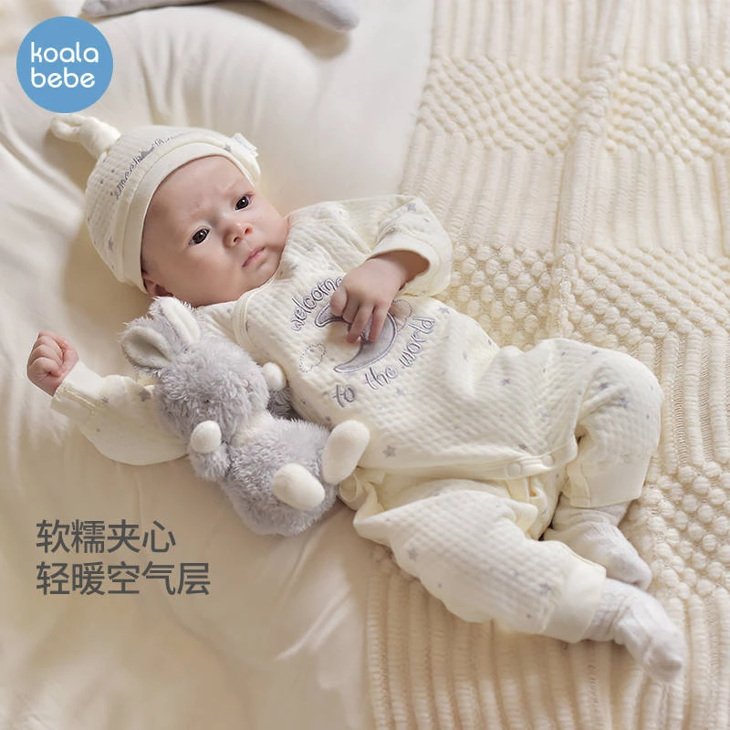 考拉鼻鼻新生儿衣服夹棉秋冬装加厚保暖连体衣宝宝和尚服新生月亮