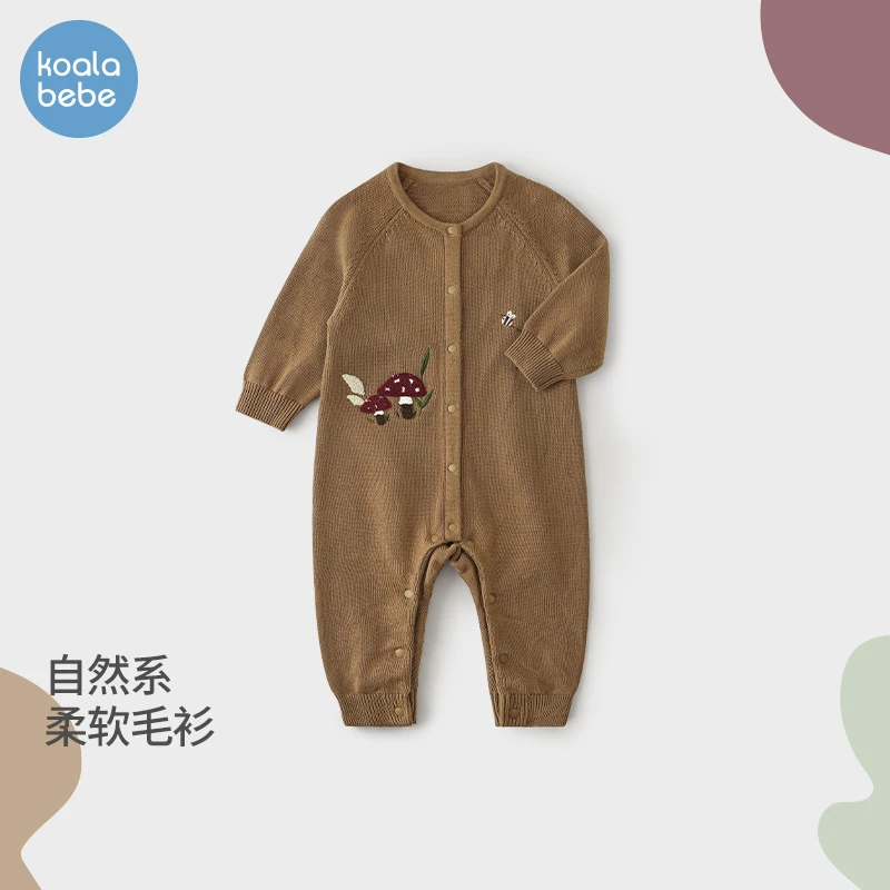 考拉鼻鼻婴儿衣服针织连体衣秋冬宝宝毛线衣外出保暖爬服自然探索