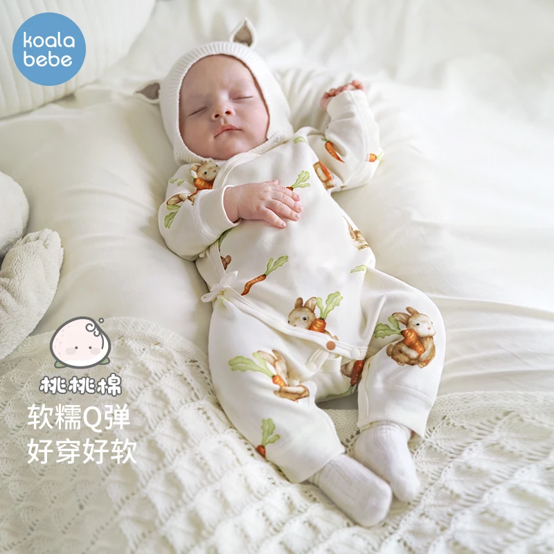 考拉鼻鼻初生婴儿连体衣春秋款新生儿蝴蝶衣哈衣爬服胡萝卜抱抱