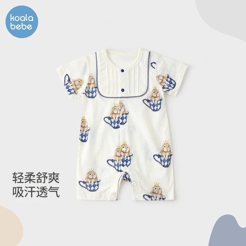 考拉鼻鼻婴儿短袖连体衣夏季薄款宝宝外出可爱衣服纯棉爬服杯中兔