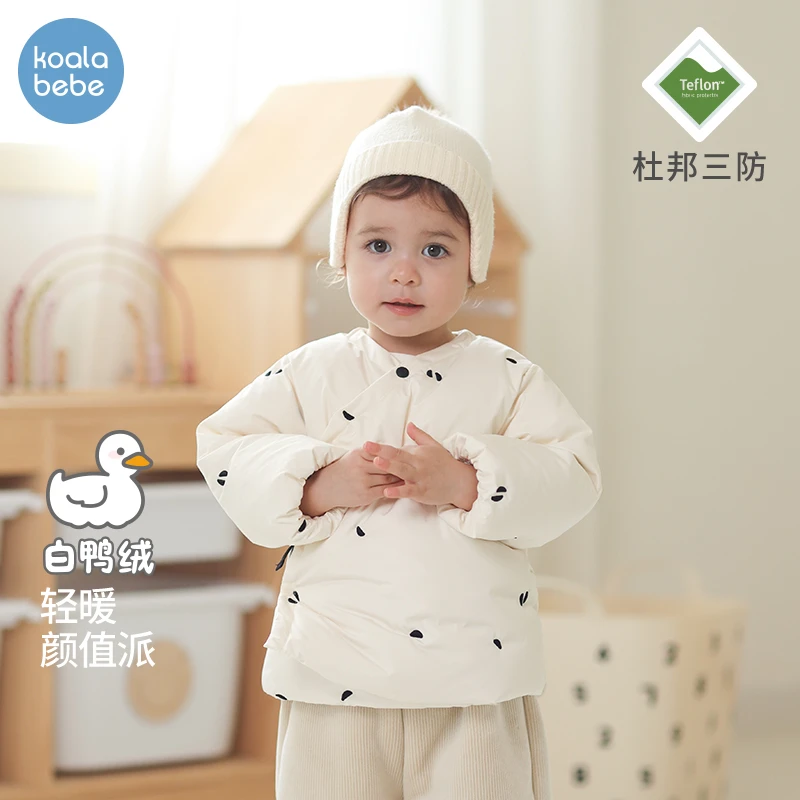 考拉鼻鼻宝宝羽绒服冬季保暖外套婴儿轻薄白鸭绒三防上衣点点聚会