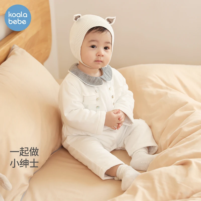 考拉鼻鼻男宝宝夹棉棉服秋冬婴儿连体衣加厚保暖帅气棉衣奶萌绅士