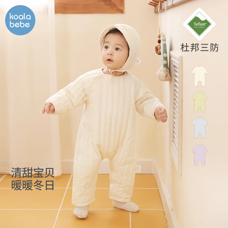考拉鼻鼻婴儿秋冬连体衣夹棉外出保暖宝宝长袖哈衣爬服冬清甜布丁