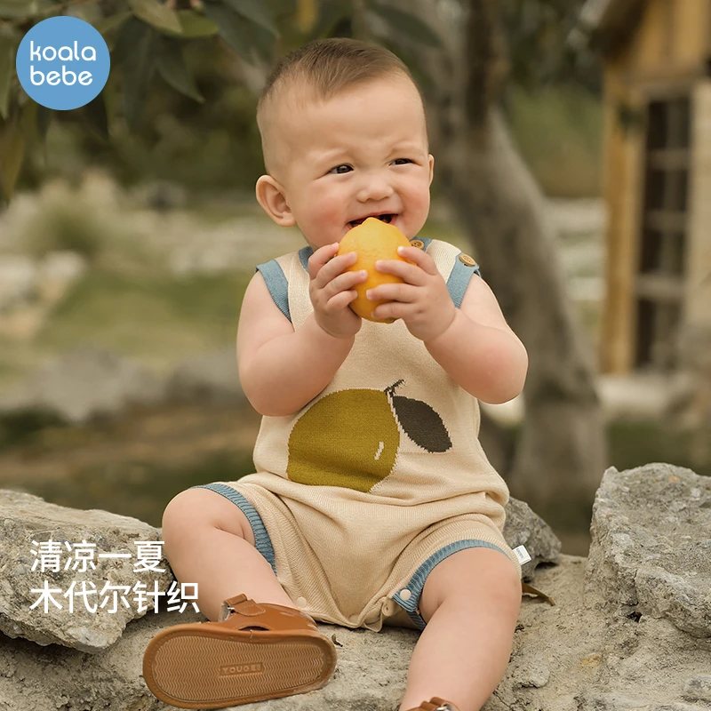 考拉鼻鼻婴儿连体毛衣春夏季针织衫婴儿无袖连身爬服哈衣元气水果