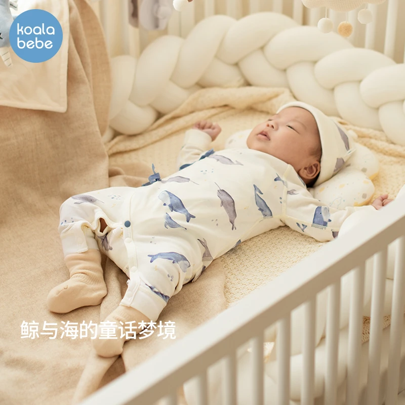 考拉鼻鼻新生婴儿衣服春季新款宝宝贴身连体衣纯棉家居服深海鲸鱼