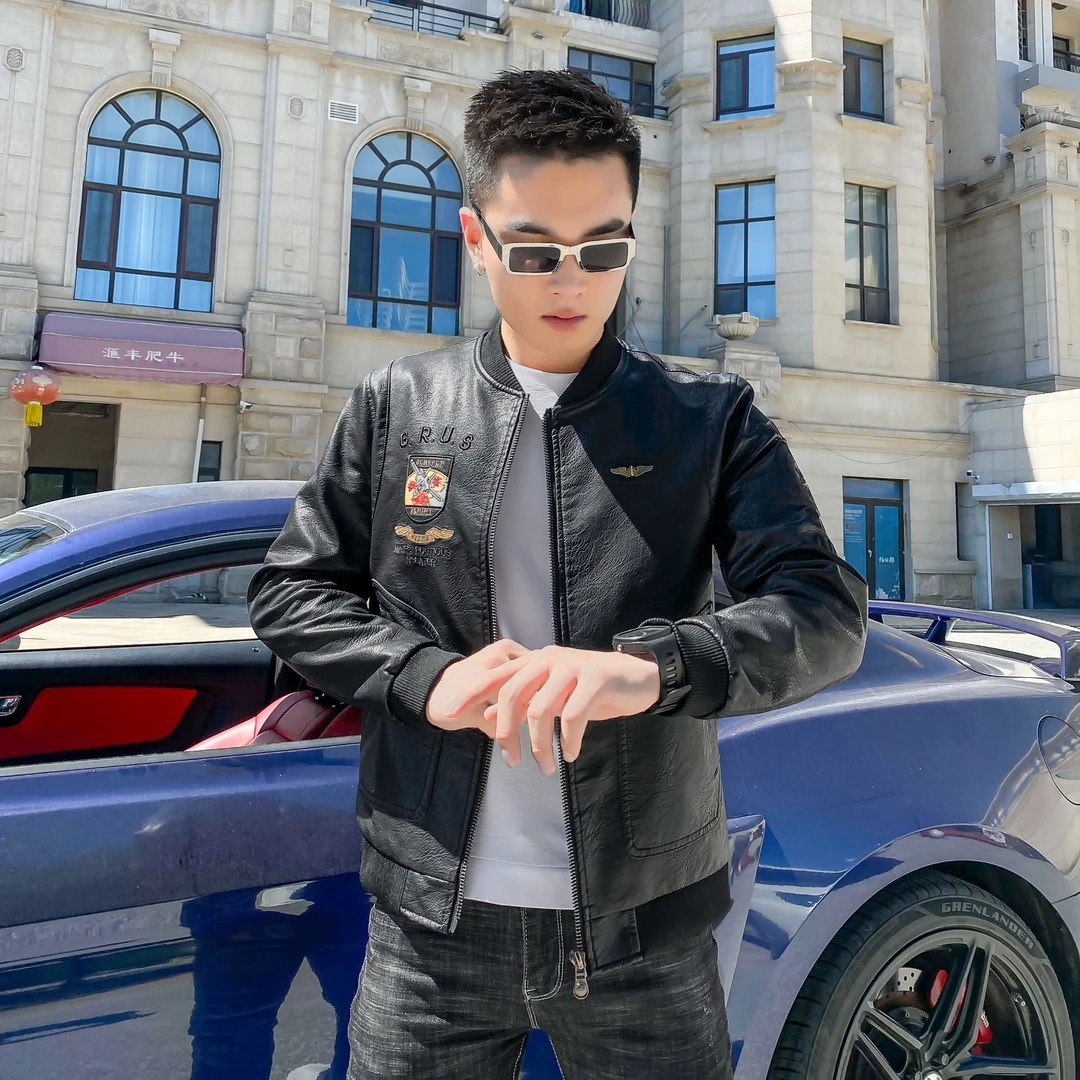 新款高档皮夹克男款皮衣外套夹皮克外套黑色外套潮牌秋季爆款皮衣