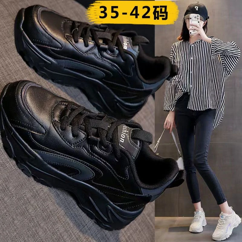 软底妈妈运动鞋春季41-43大码女鞋42透气防水防滑黑色工作鞋子女