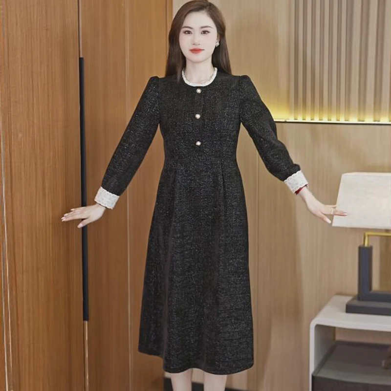 时尚亮晶晶大码女装裙2024胖mm时尚洋气修身中长款秋长袖打底连裙
