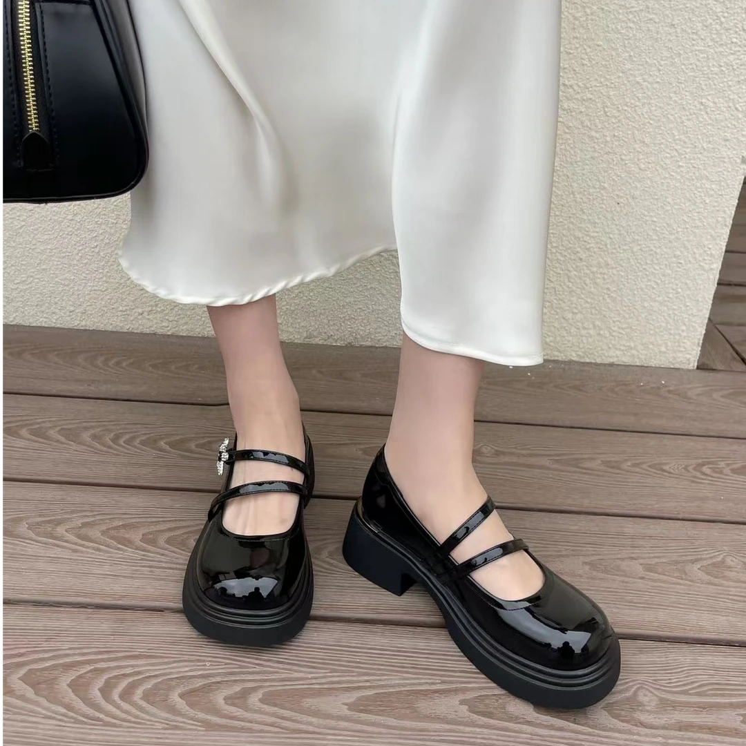 法式粗跟厚底玛丽珍鞋女2024秋季新款百搭英伦风小皮鞋 MLSY 1318