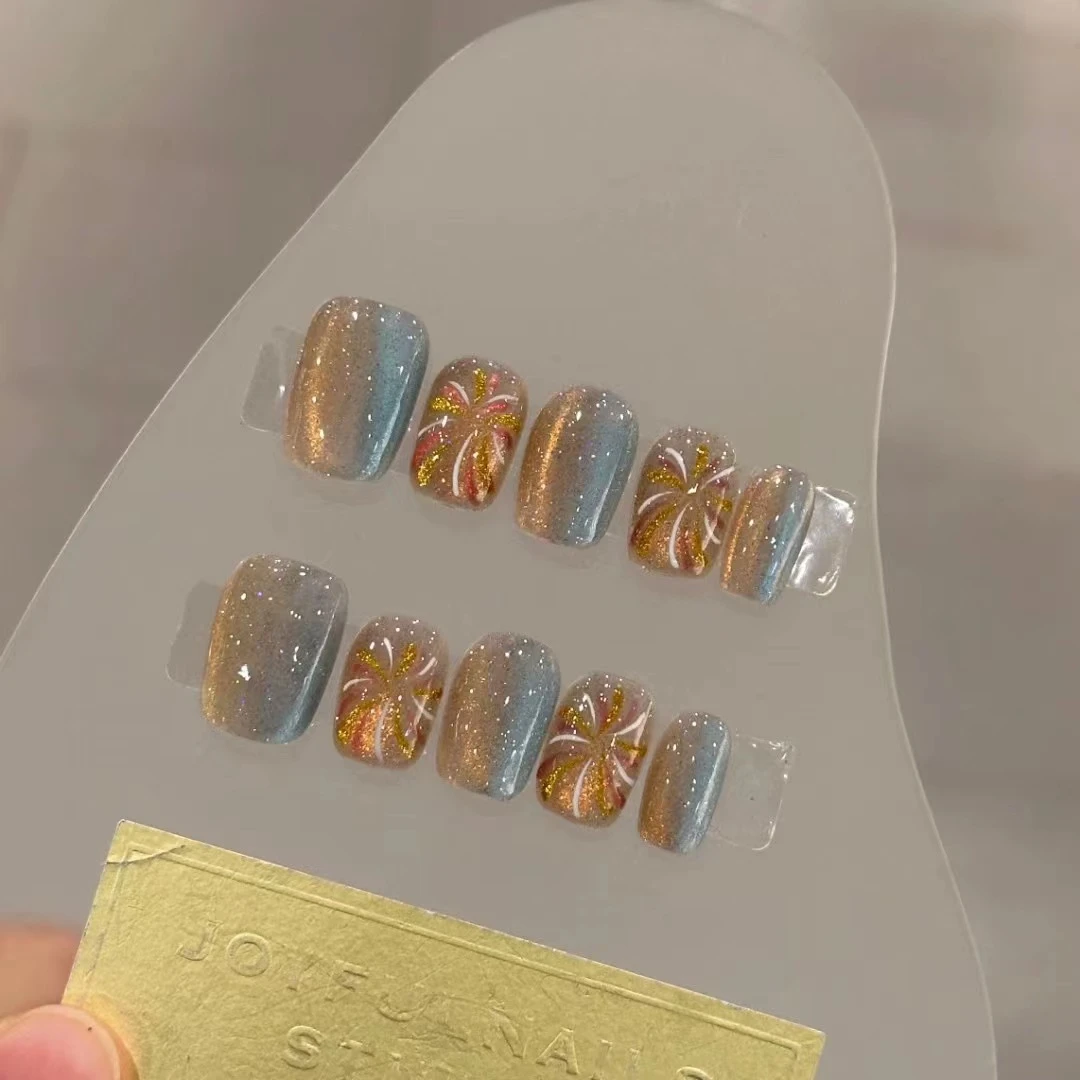『爆闪烟花』纯手工穿戴甲纯欲显白极光猫眼美甲可拆卸甲贴片