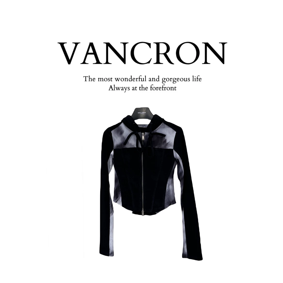 Van Cron/梵克龙收腰小外套设计师气质时尚黑色长袖拼接休闲百搭