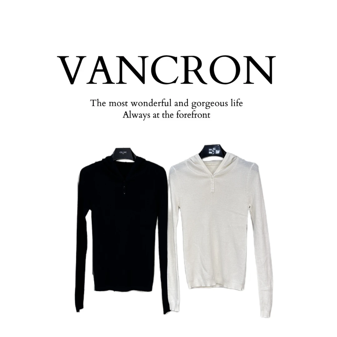 Van Cron/梵克龙打底衫时尚长袖连帽羊毛衫女装修身秋冬百搭简约