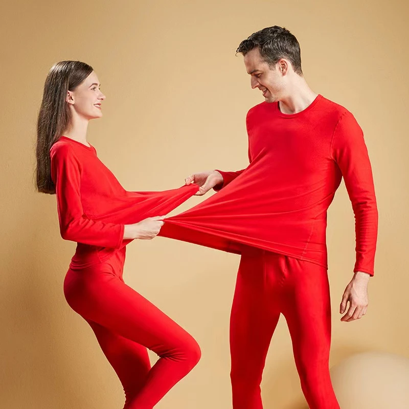 2024新款男女本属年大红色保暖内衣中国红喜庆秋衣秋裤套装