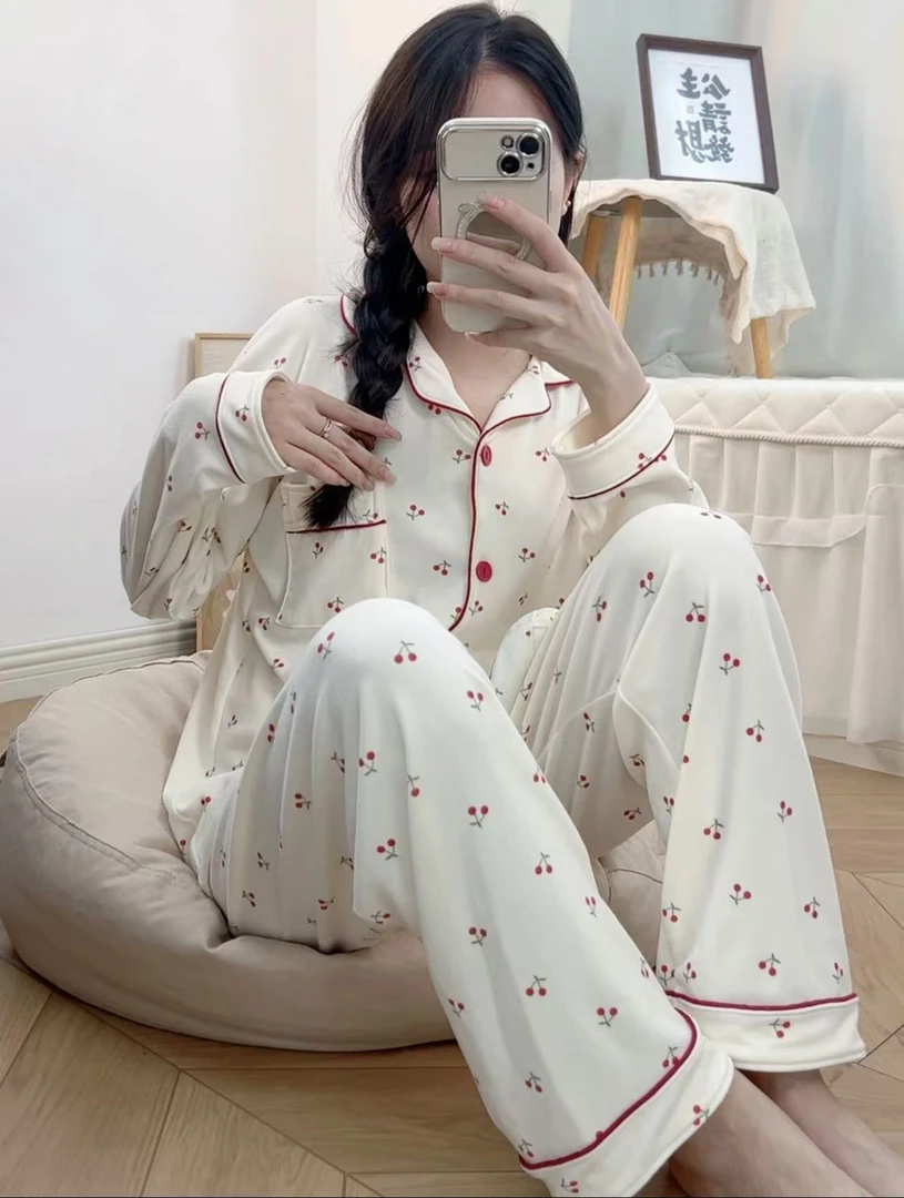 【秋冬新品】双面磨毛德绒卡通时尚长袖长裤睡衣女睡衣家居服套装