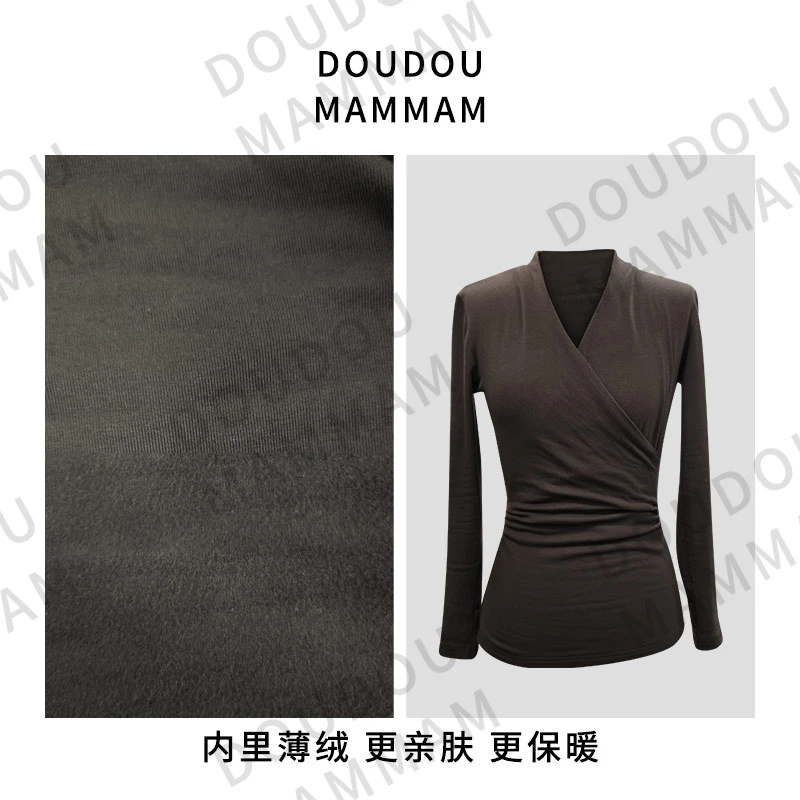DOUDOUMANMAN-冬季加绒显瘦百搭保暖修身气质V领打底衫