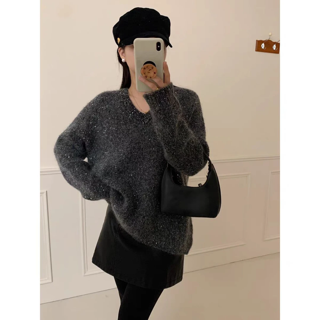 【SHAN MY】欧货冬季新款V领毛衣高级感宽松显瘦百搭上衣862