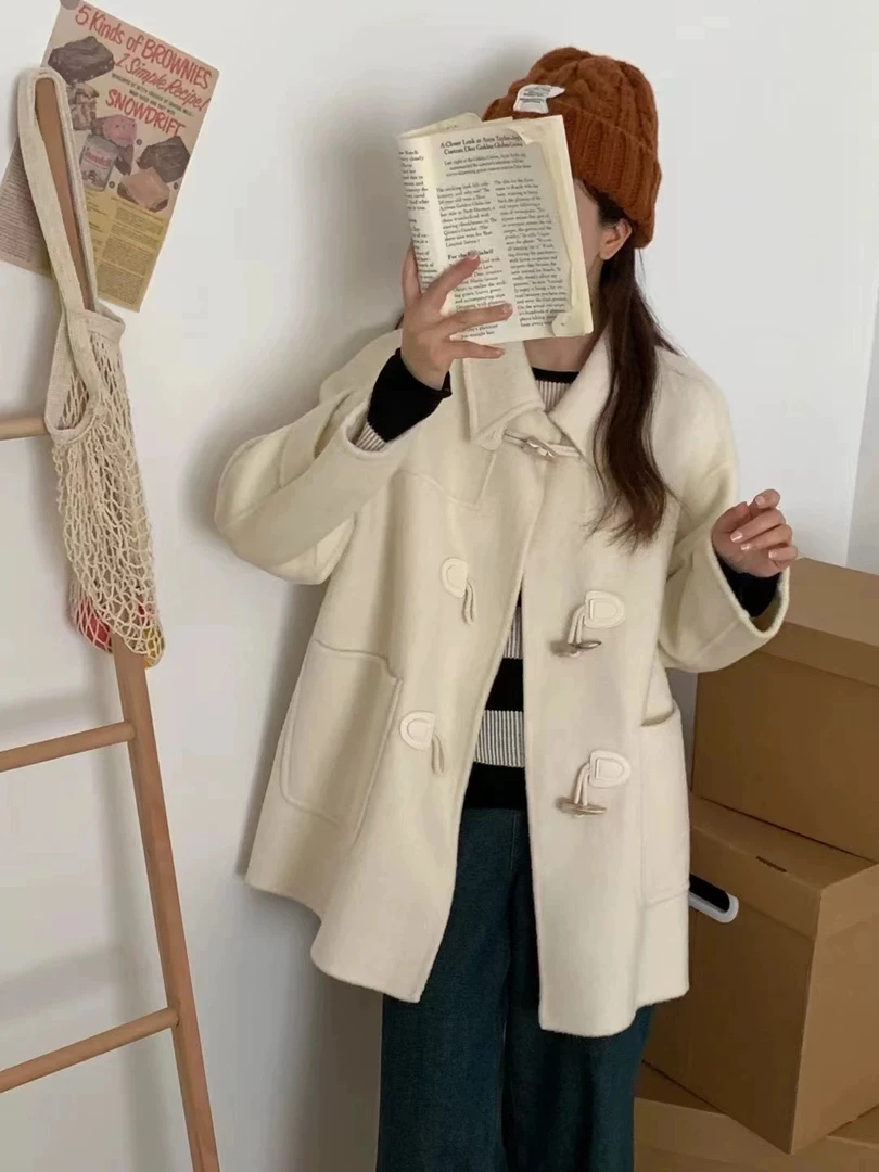 【SHAN MY】冬装新款韩系高级感牛角扣宽松休闲显瘦百搭大衣2716