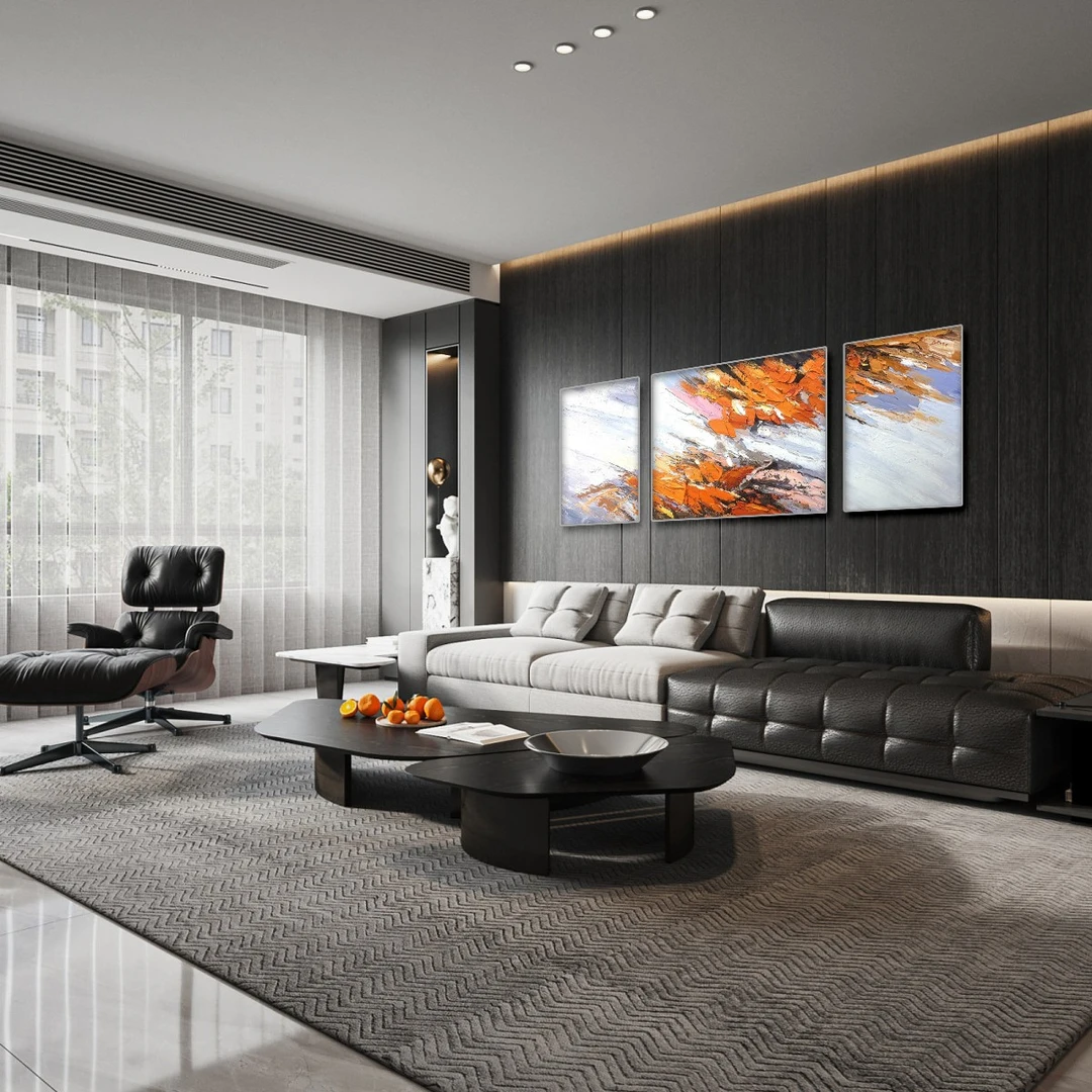 【层林尽染】现代简约客厅沙发三联挂画抽象手绘艺术轻奢