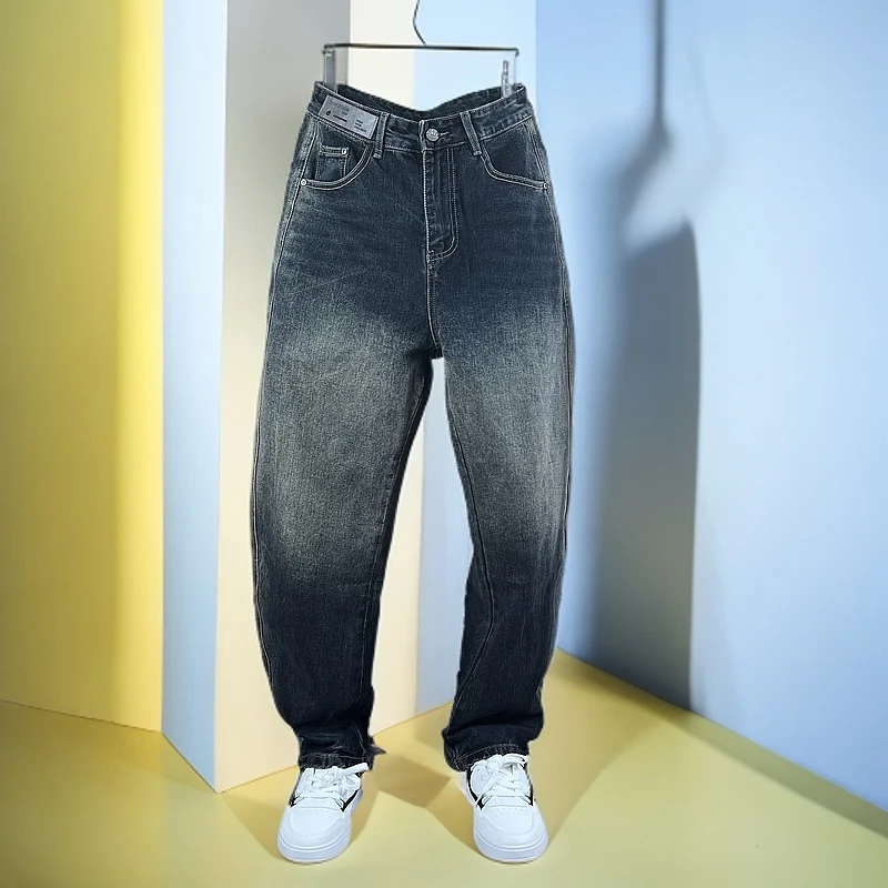 S5551潮流美式复古水洗牛仔裤男宽松直筒阔腿裤秋冬休闲长裤
