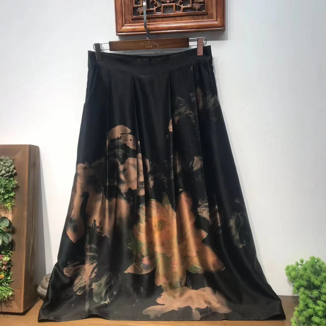 一念自在Q81AK2113 桑蚕丝重磅香云纱定位花女裙