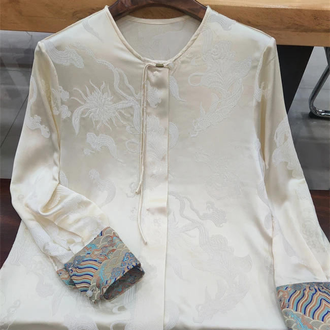 一念自在2823103 桑蚕丝冠乐绉拼宋锦衬衫上衣