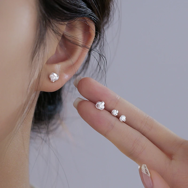 足银耳饰 999纯银如意结耳钉女免摘耳骨钉耳环时尚气质养耳洞耳饰