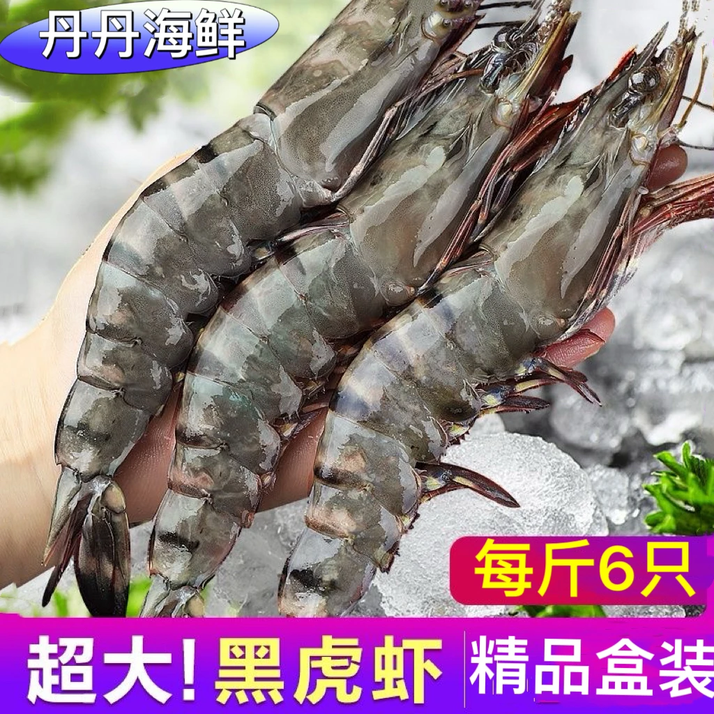 海捕黑虎虾一斤6只 2斤一盒12只  顺丰冷链